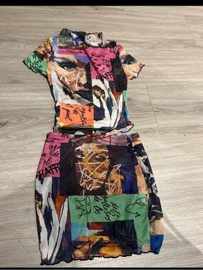 Colorblock Abstract Print Two-Piece Set - Multicolor